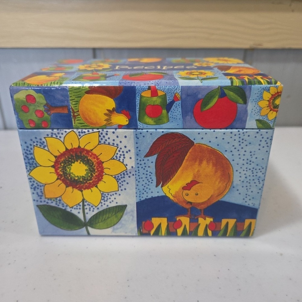 Martins Design Recipe Box With Removable Lid 2002 No Cards Sunflower Garden Hen